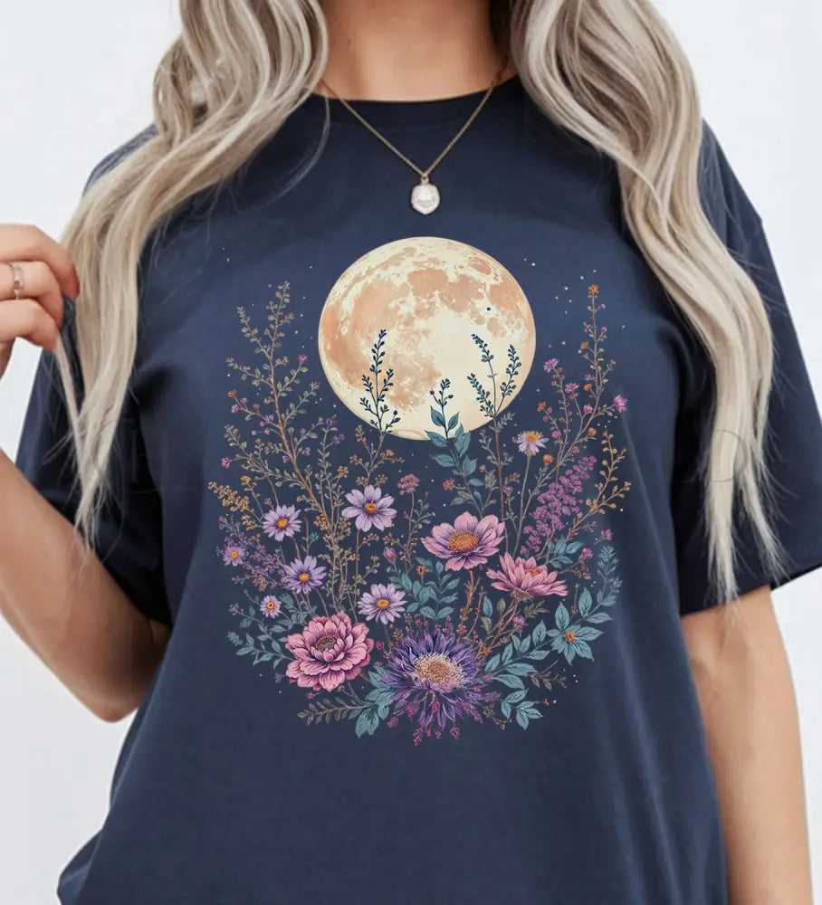 Moon Floral T-Shirt - Navy / S - T-Shirt