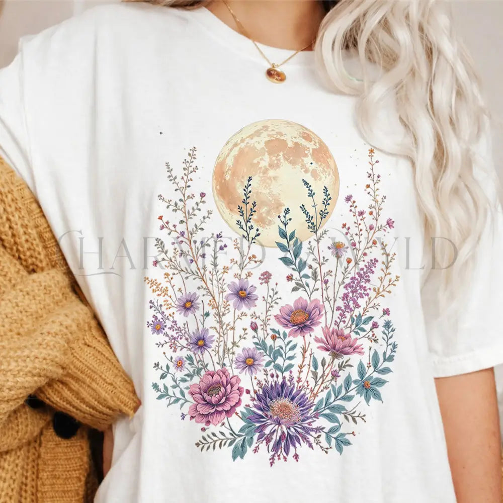 Moon Floral T-Shirt - White / S - T-Shirt