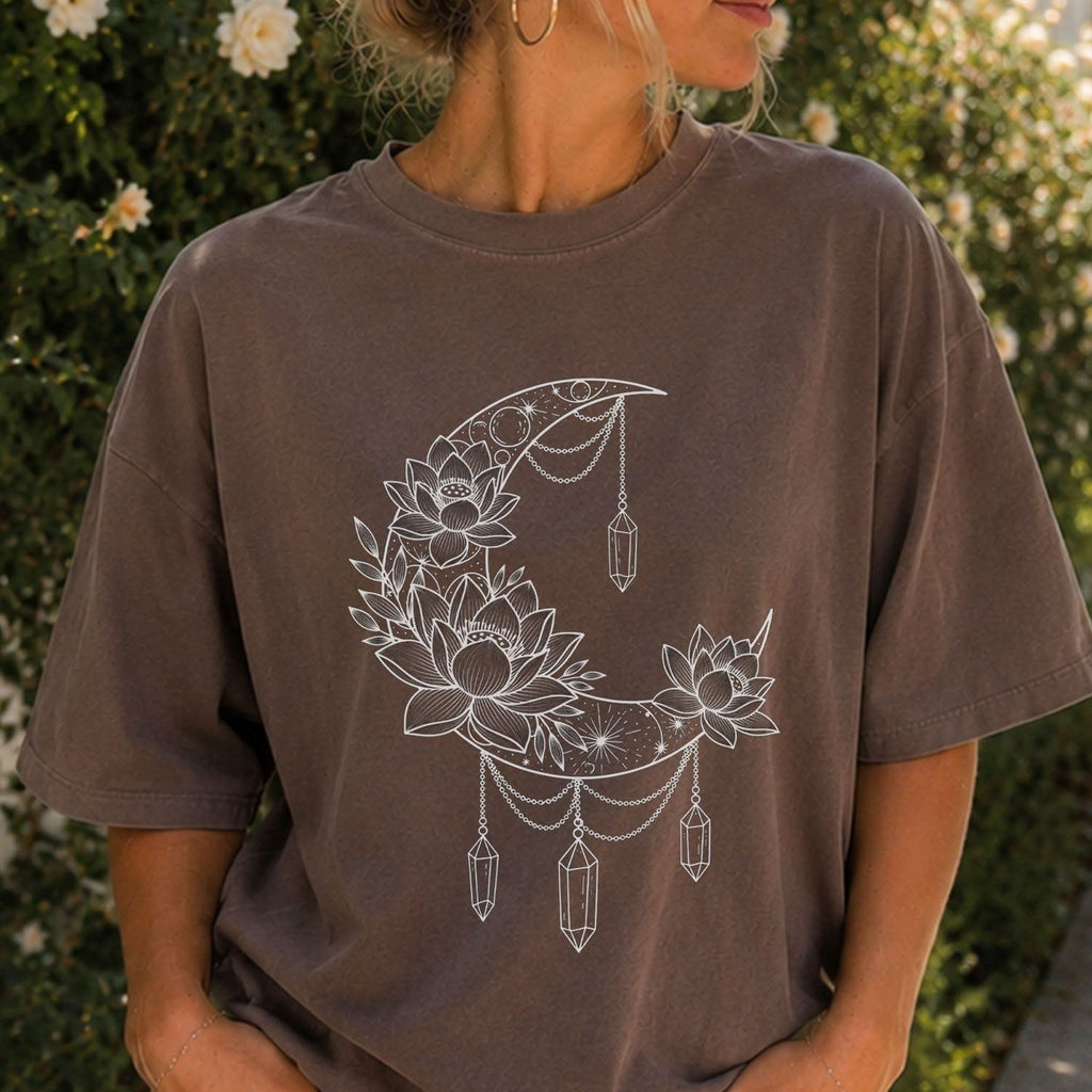 Crescent Moon Crystal Lotus T-Shirt