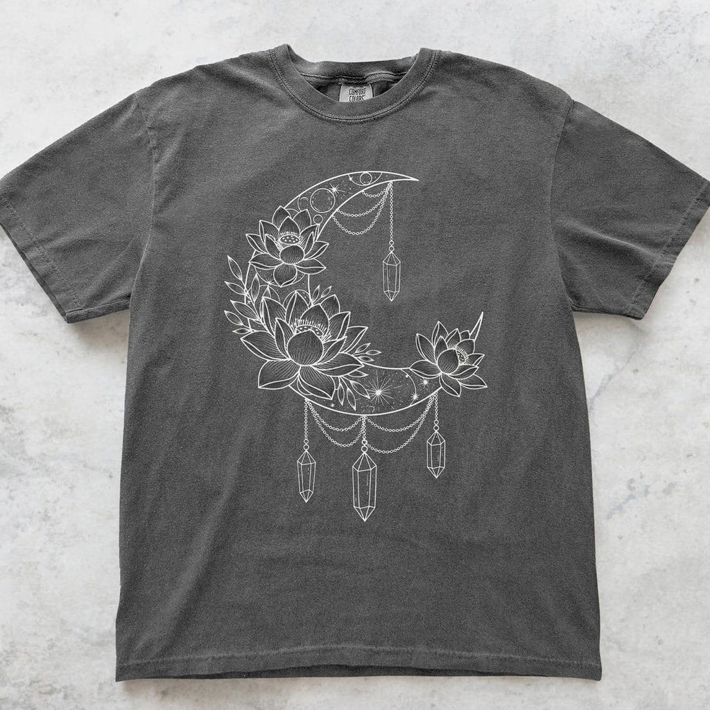 Crescent Moon Crystal Lotus T-Shirt