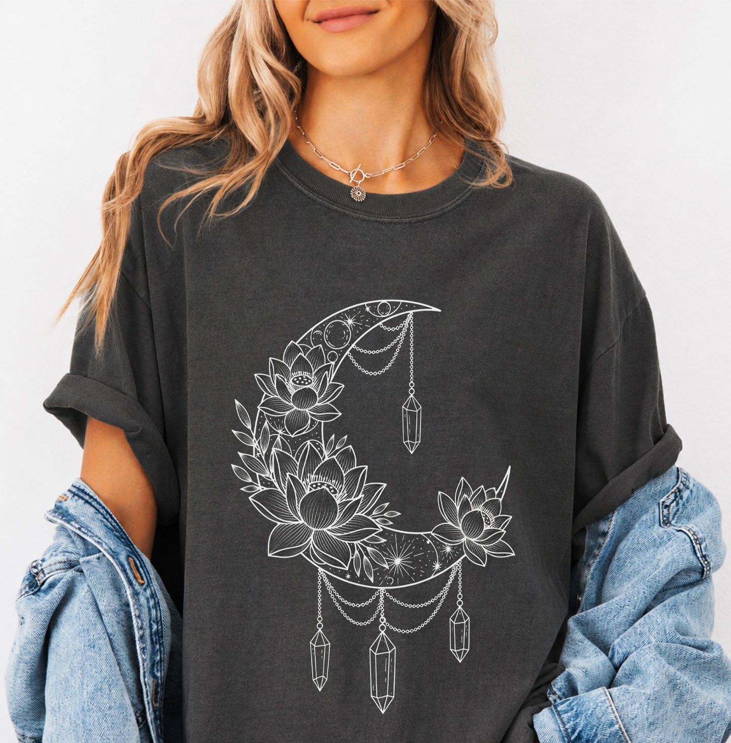 Crescent Moon Crystal Lotus T-Shirt