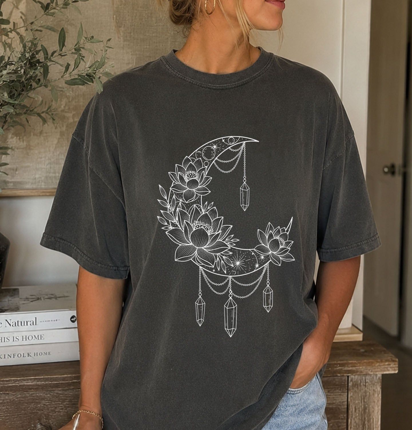 Crescent Moon Crystal Lotus T-Shirt