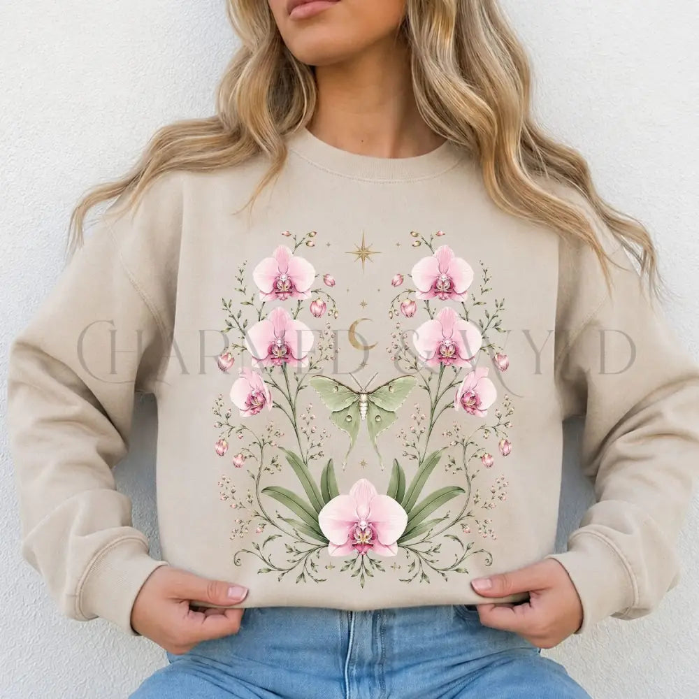 Moonlit Pink Orchid Flower Sweatshirt - Charmed and Wyld