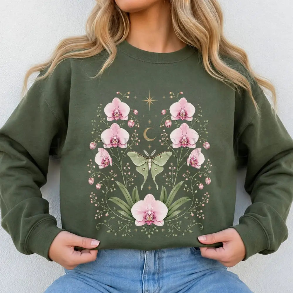 Moonlit Pink Orchid Flower Sweatshirt - Charmed and Wyld