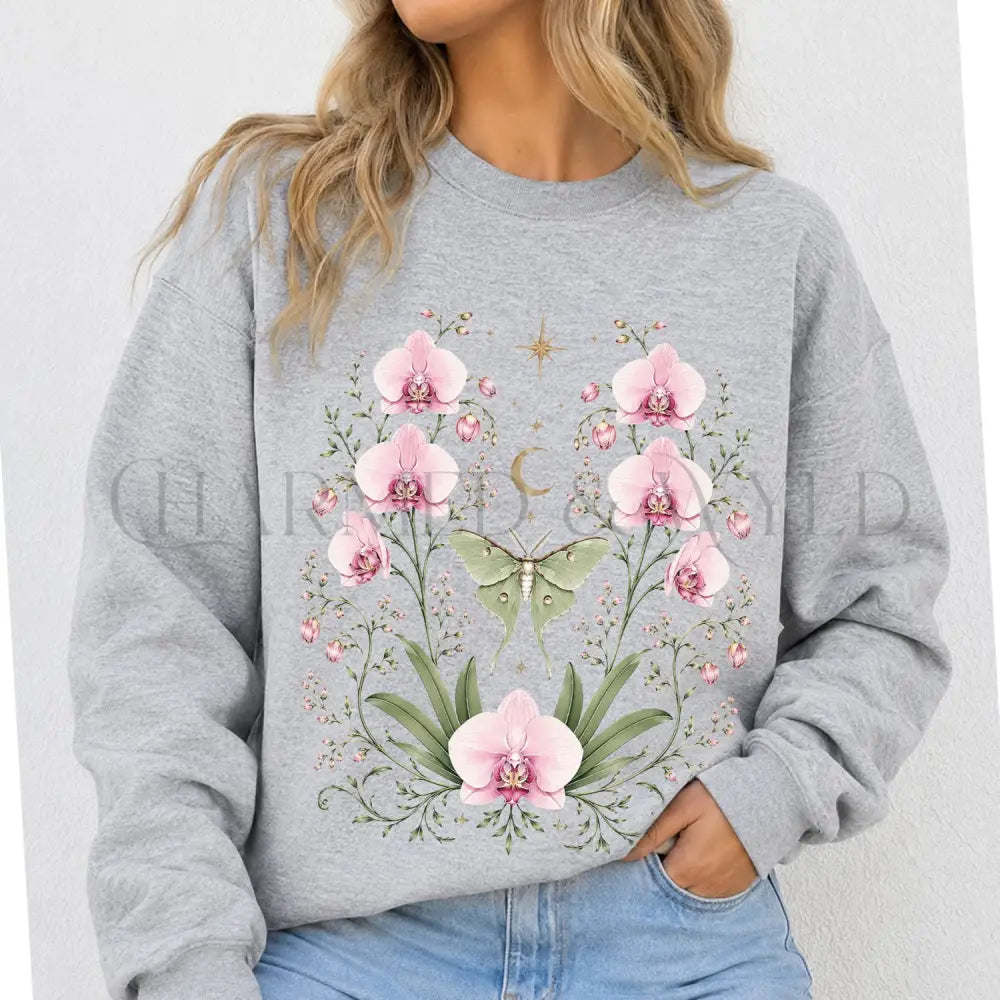 Moonlit Pink Orchid Flower Sweatshirt - Charmed and Wyld