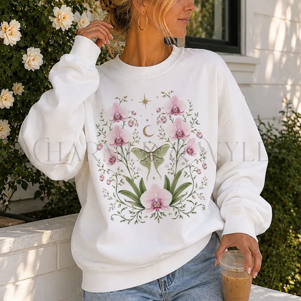 Moonlit Pink Orchid Flower Sweatshirt - Charmed and Wyld