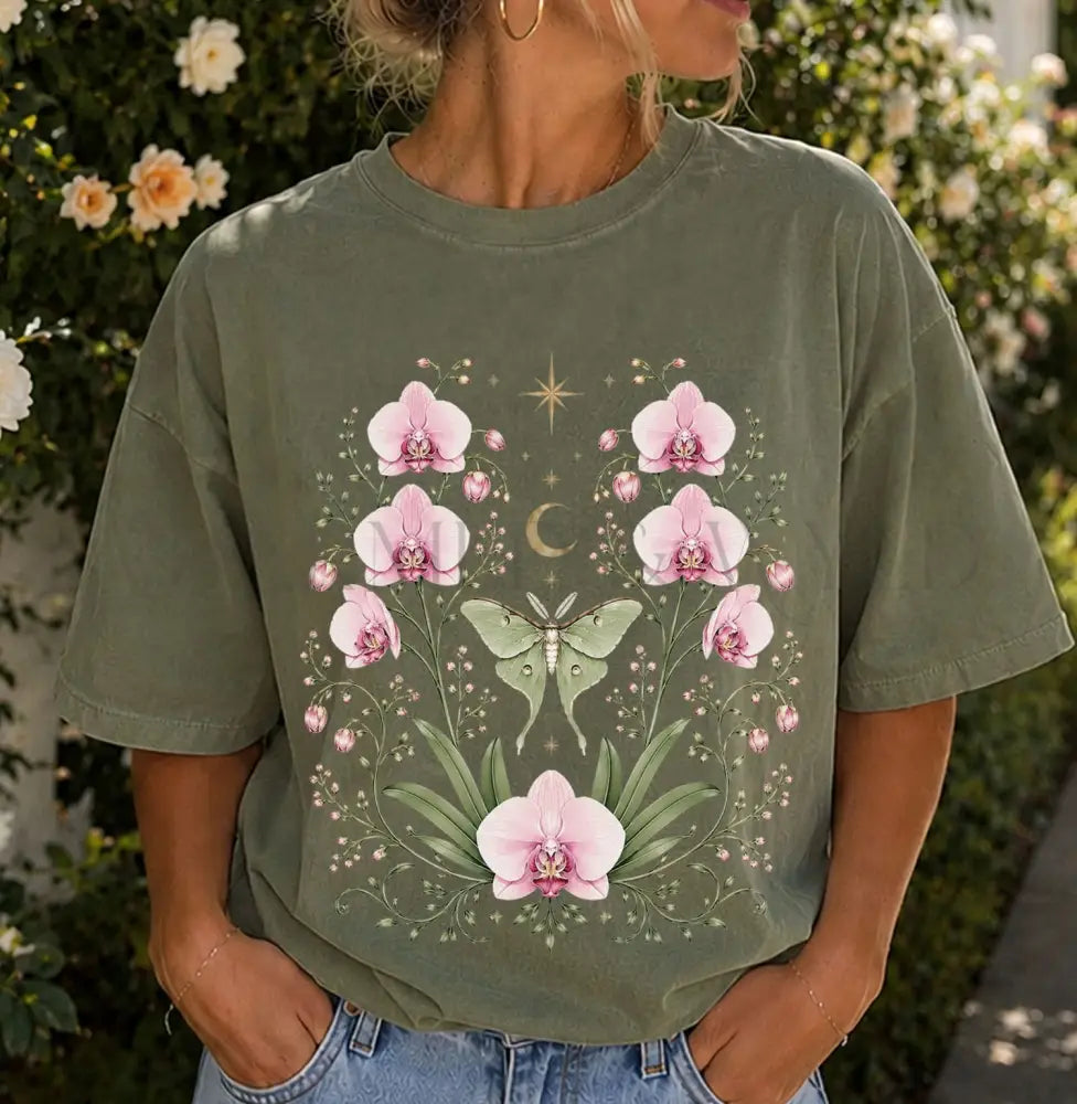 Moonlit Pink Orchid Flower T-Shirt - Charmed and Wyld