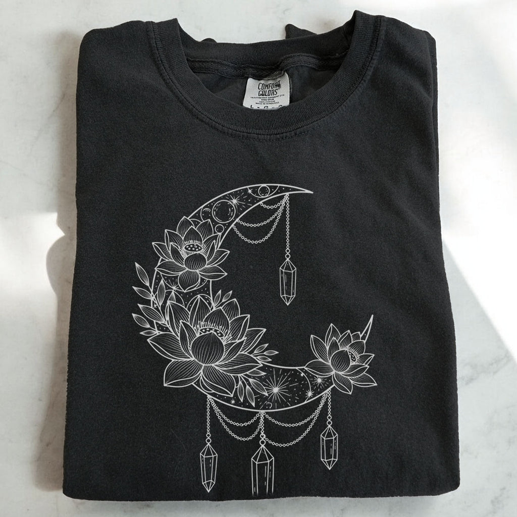 Crescent Moon Crystal Lotus T-Shirt