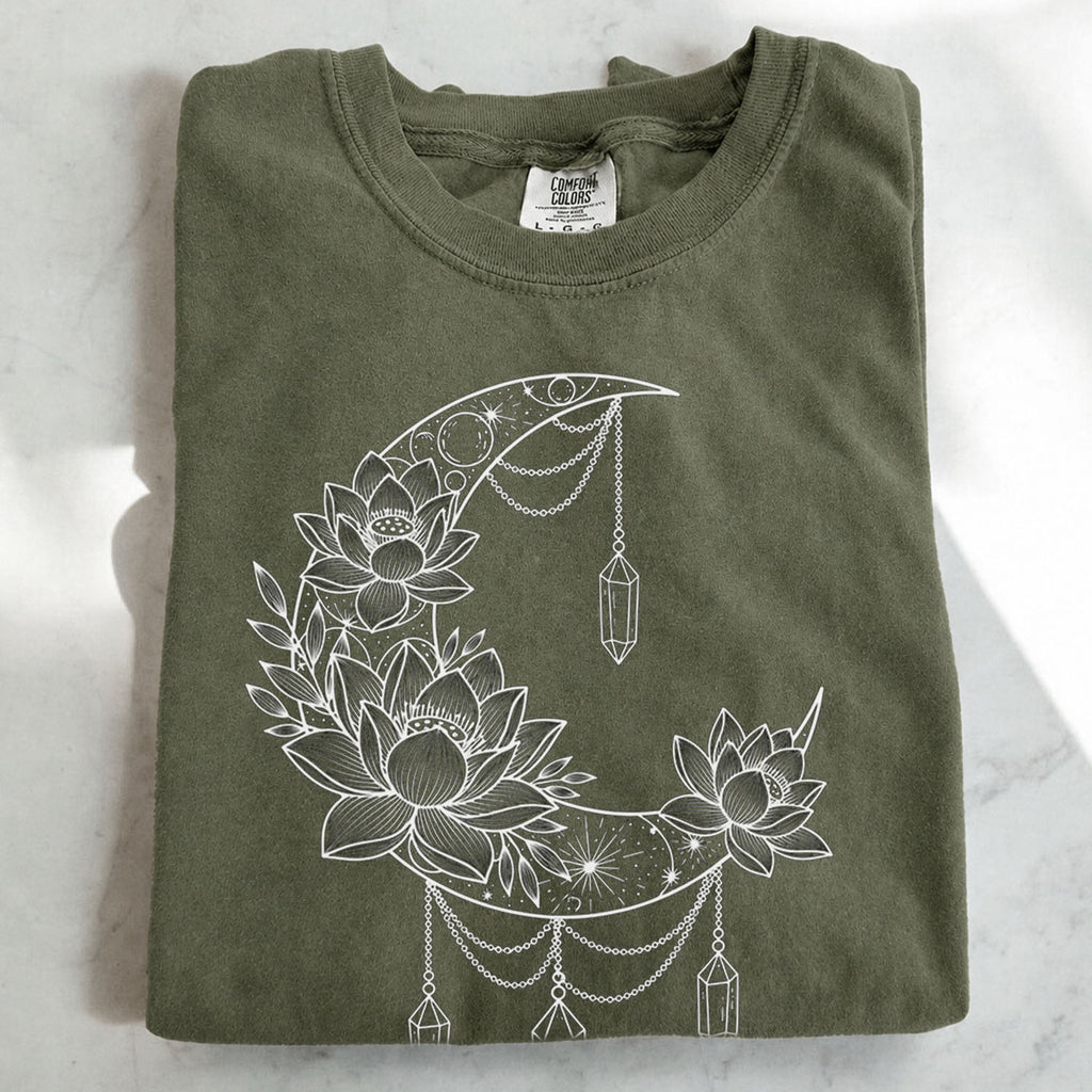 Crescent Moon Crystal Lotus T-Shirt