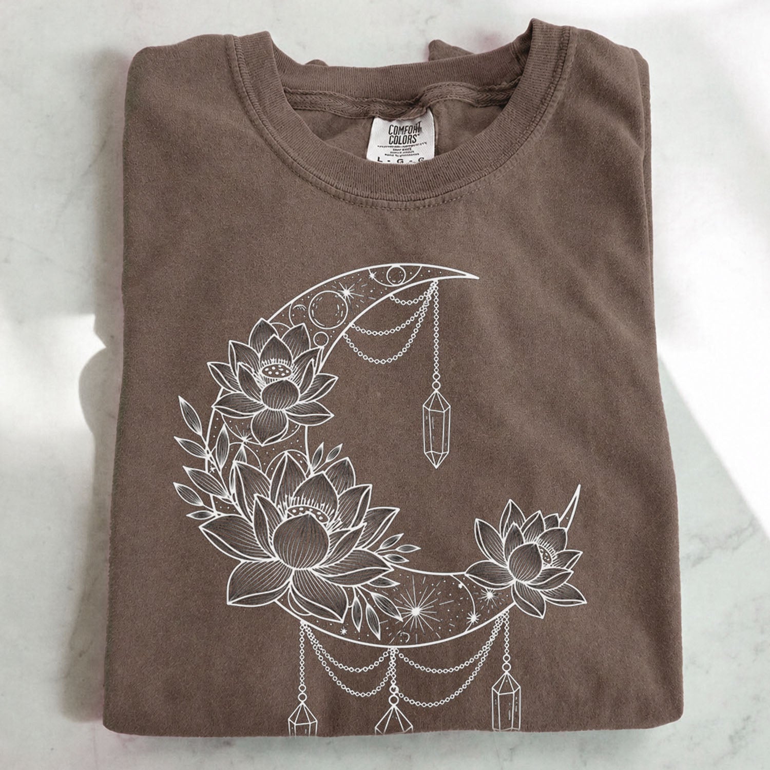 Crescent Moon Crystal Lotus T-Shirt