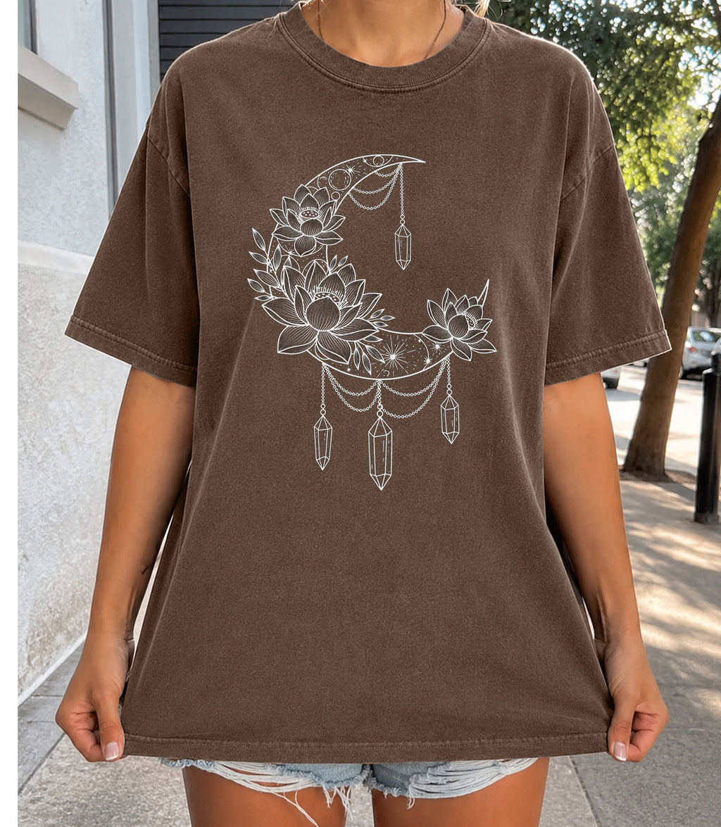 Crescent Moon Crystal Lotus T-Shirt