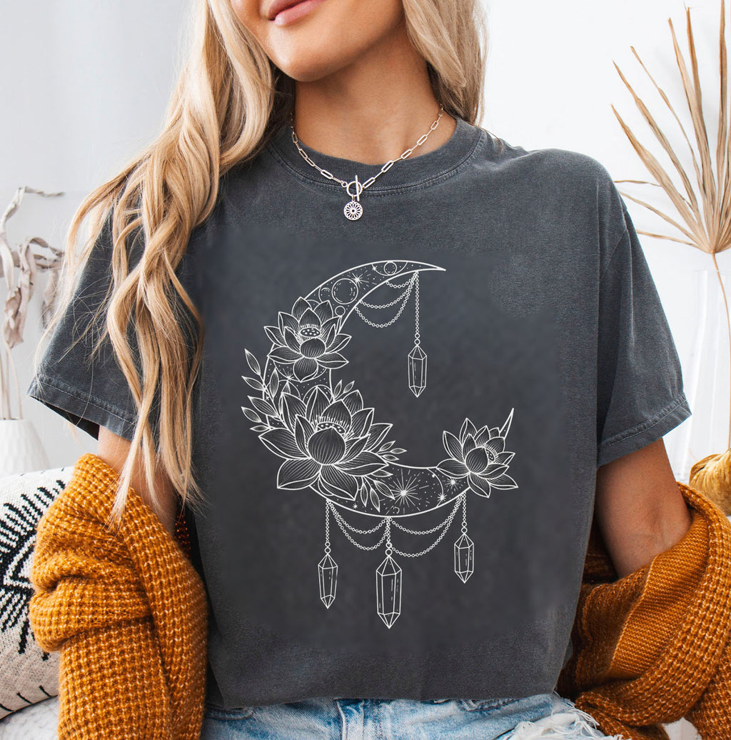 Crescent Moon Crystal Lotus T-Shirt