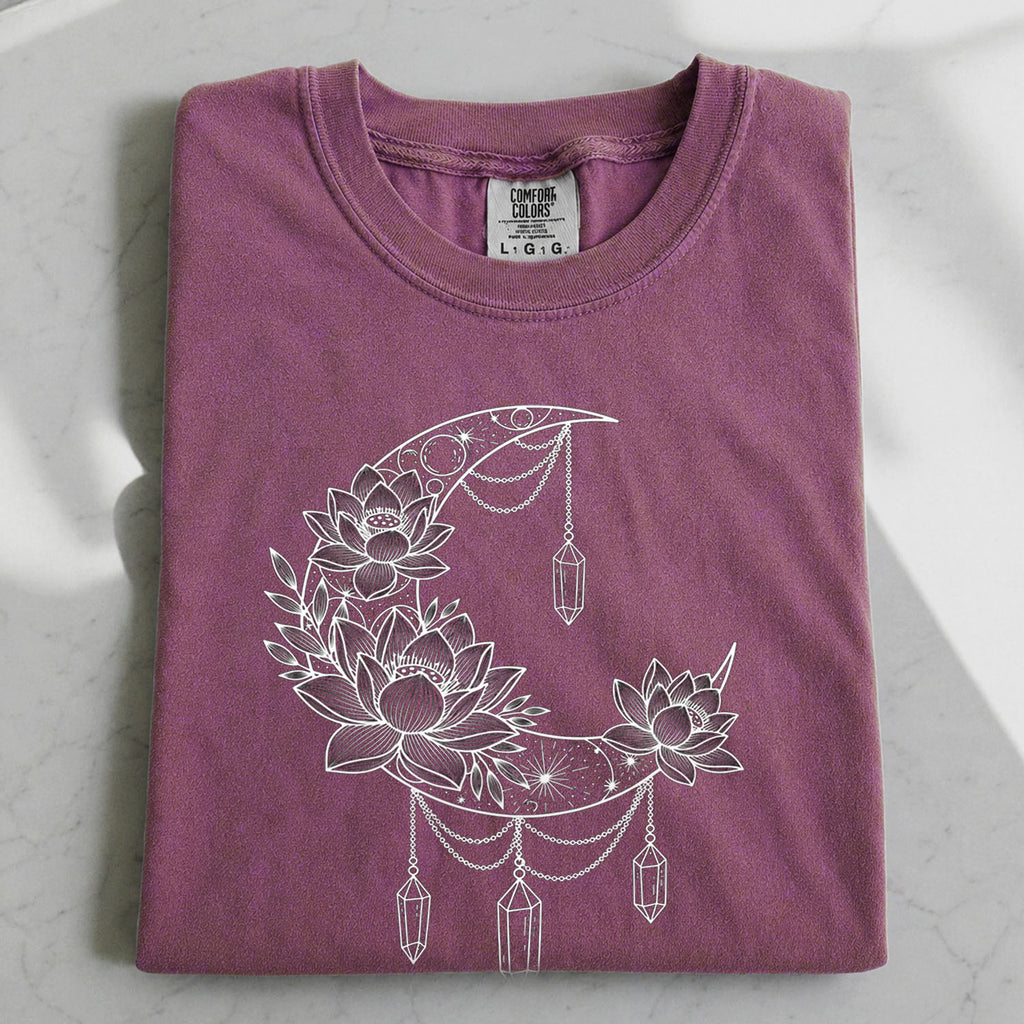 Crescent Moon Crystal Lotus T-Shirt