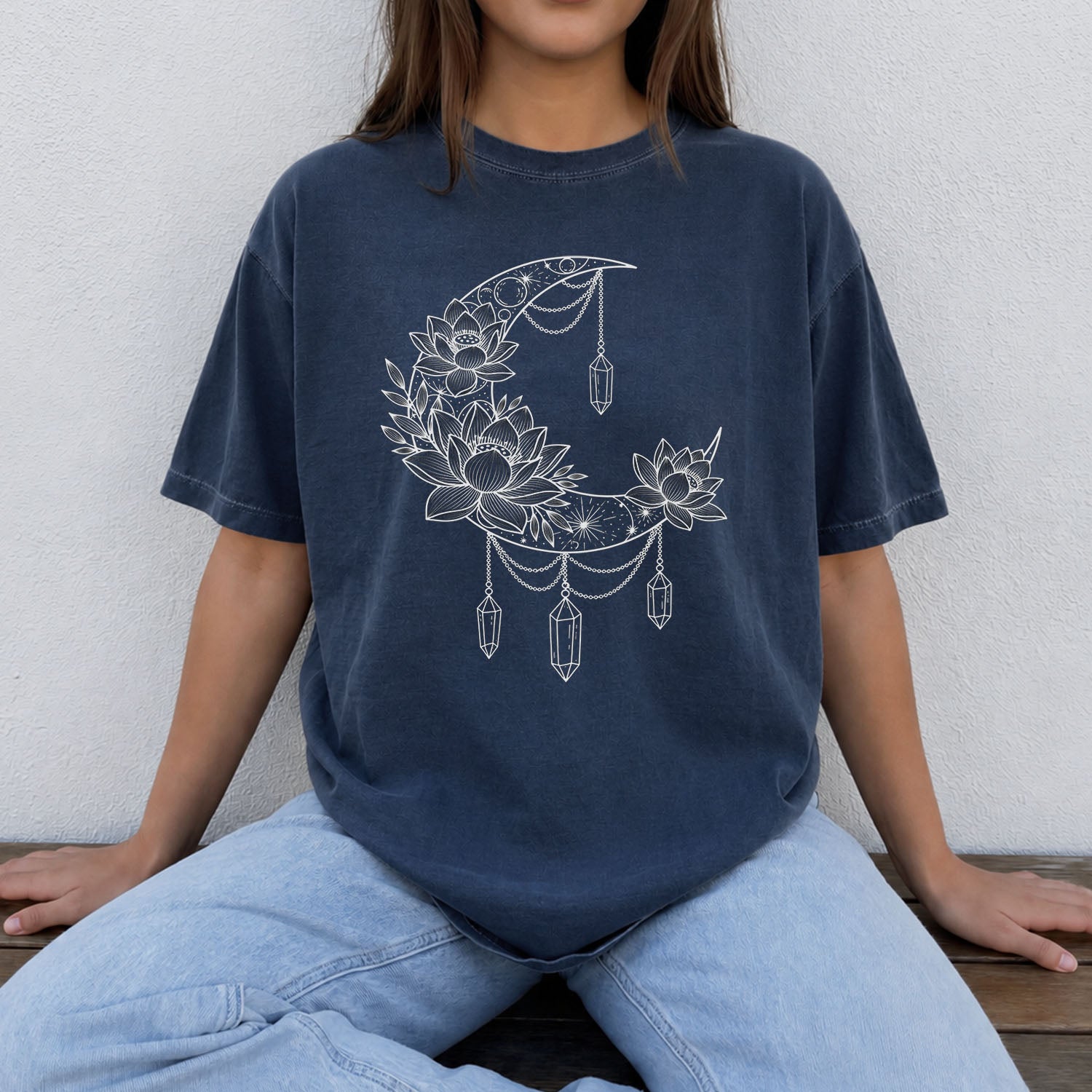 Crescent Moon Crystal Lotus T-Shirt