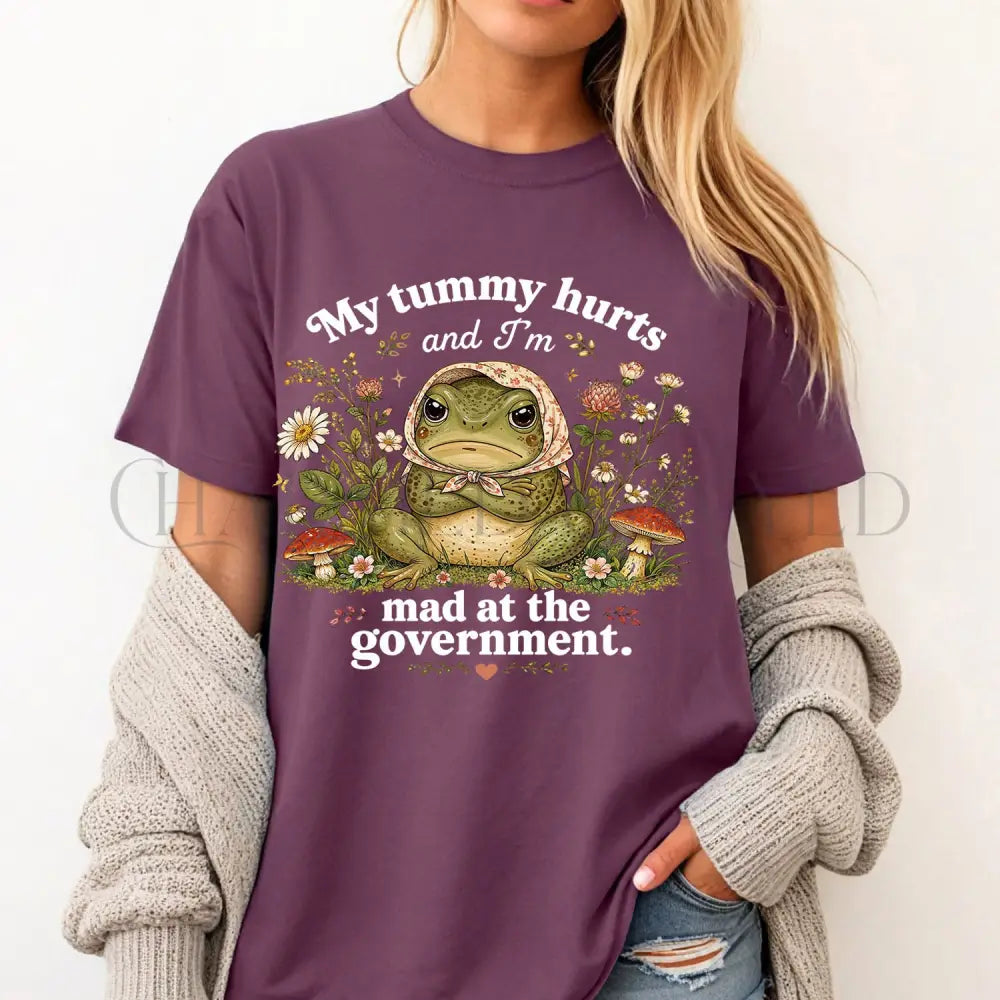 My Tummy Hurts Funny Frog T-Shirt - Berry / S - T-Shirt