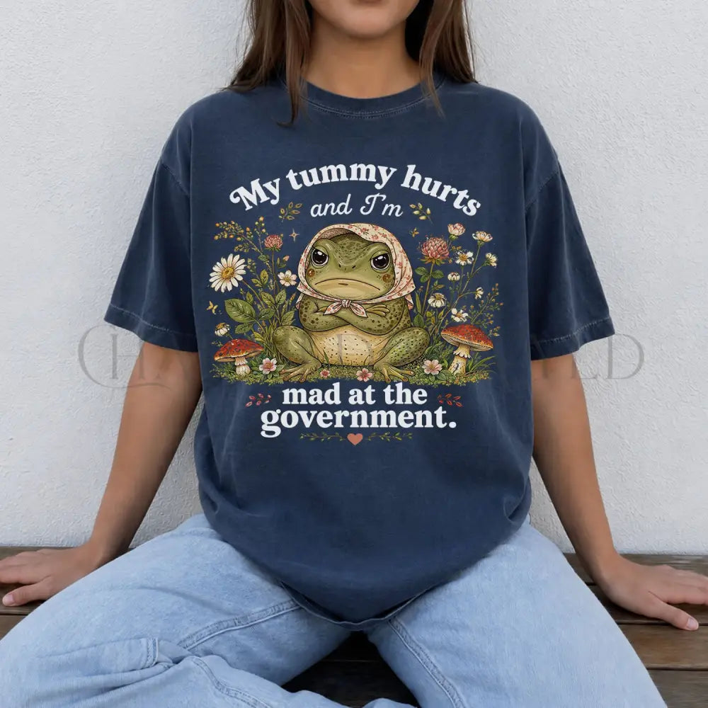 My Tummy Hurts Funny Frog T-Shirt - Navy / S - T-Shirt