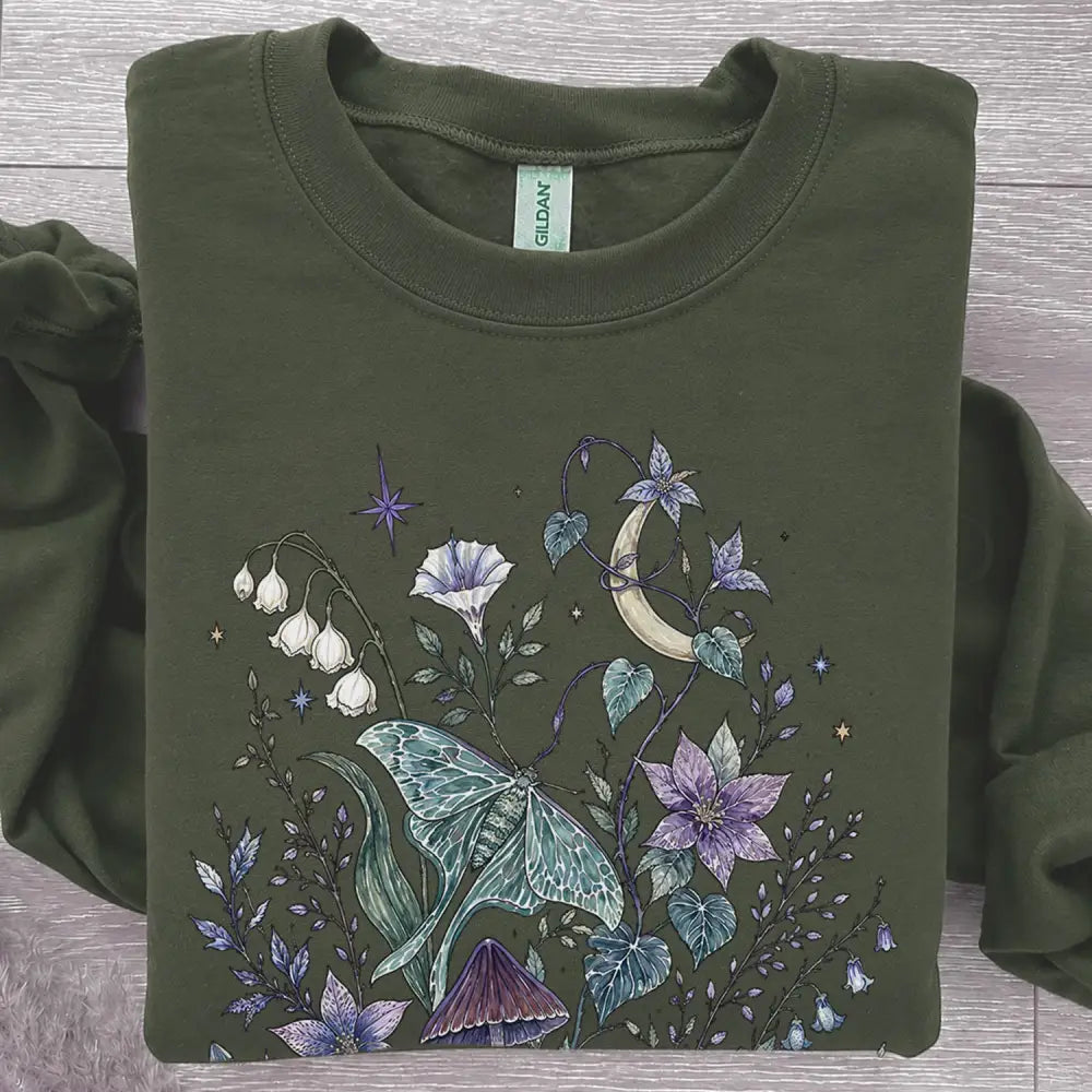 Mystic Moth Graphic Sweatshirt - Military Green / S - Sweatshirt