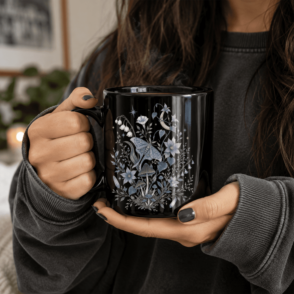 Mystical Moth Black Ceramic Mug