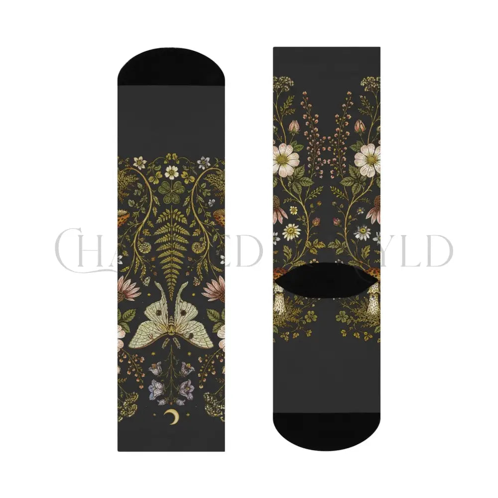 Mystical Moth Floral Adults Unisex Socks - One size / 3/4 Crew - All Over Prints