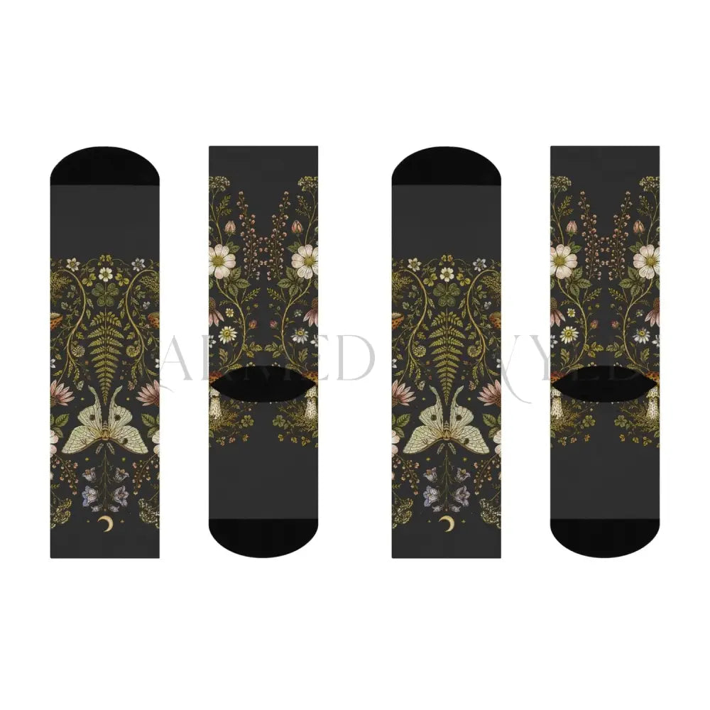 Mystical Moth Floral Adults Unisex Socks - One size / 3/4 Crew - All Over Prints
