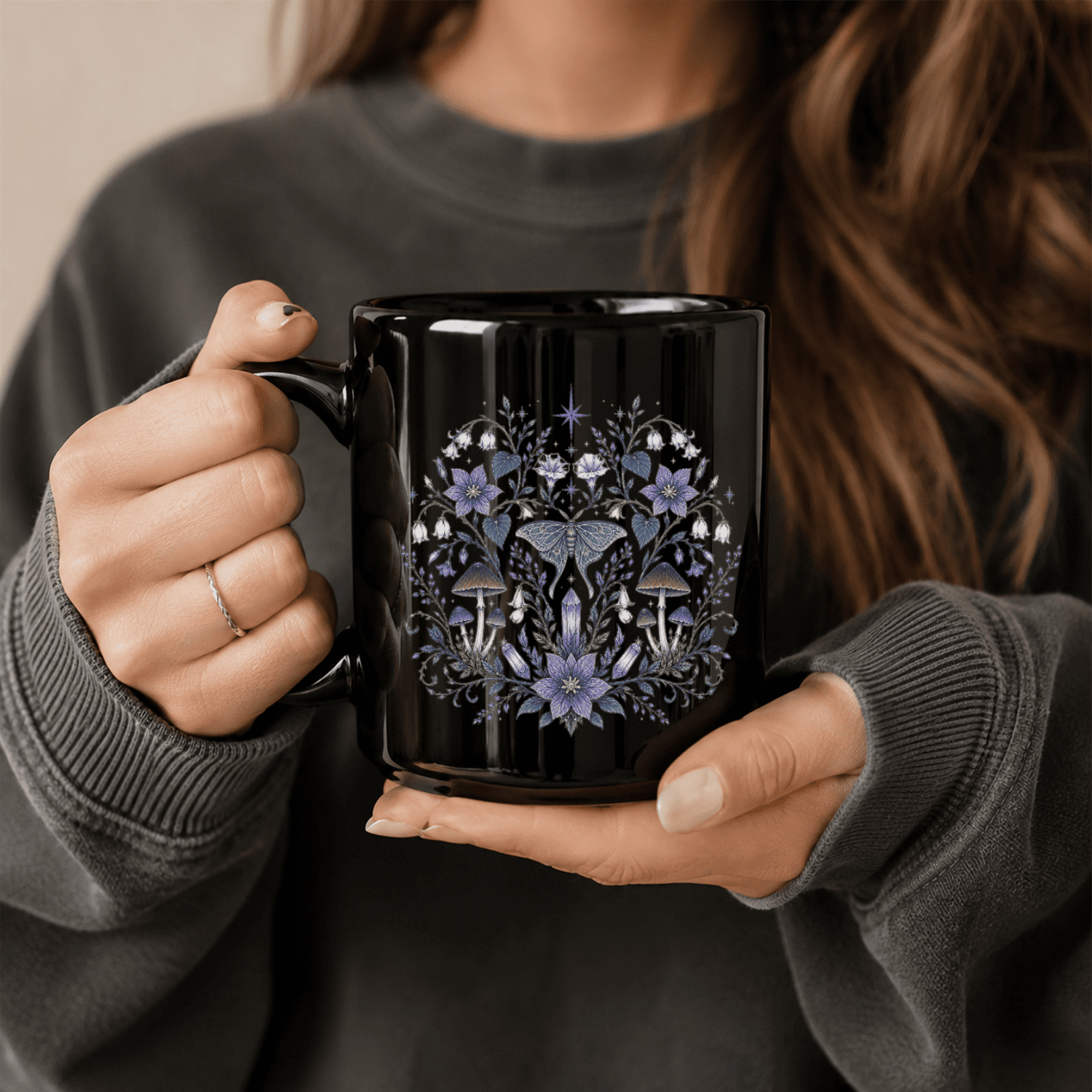 Mystical Butterfly Black Ceramic Mug