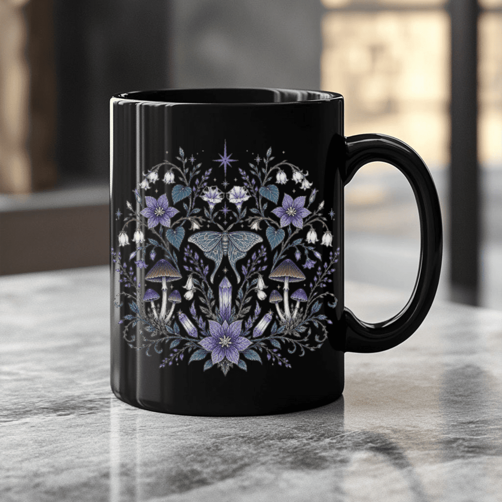 Mystical Butterfly Black Ceramic Mug