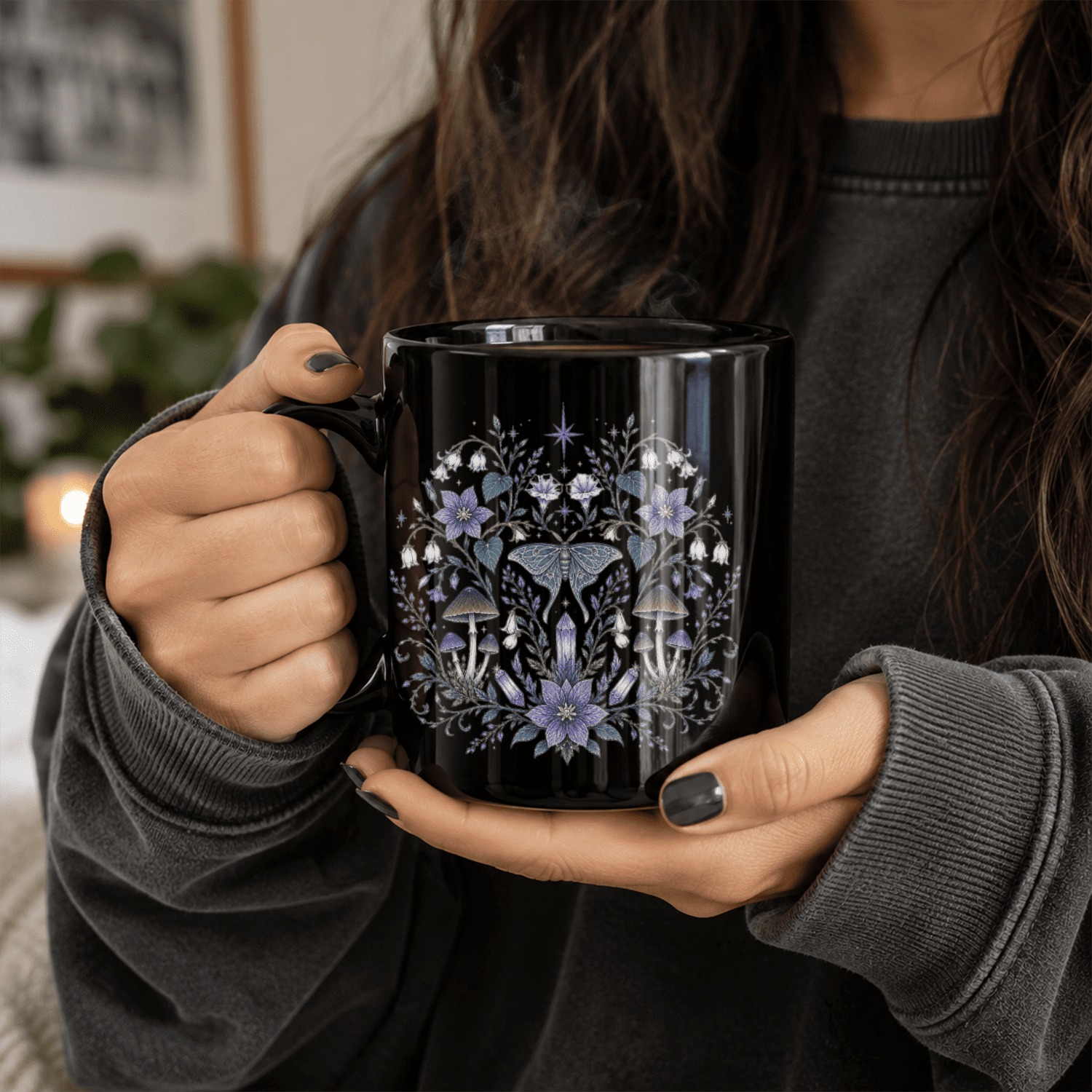 Mystical Butterfly Black Ceramic Mug