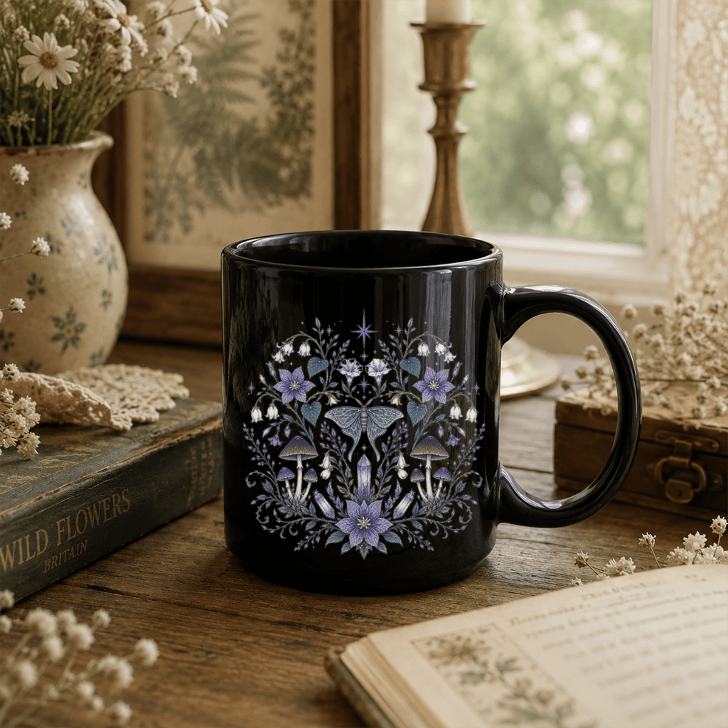 Mystical Butterfly Black Ceramic Mug