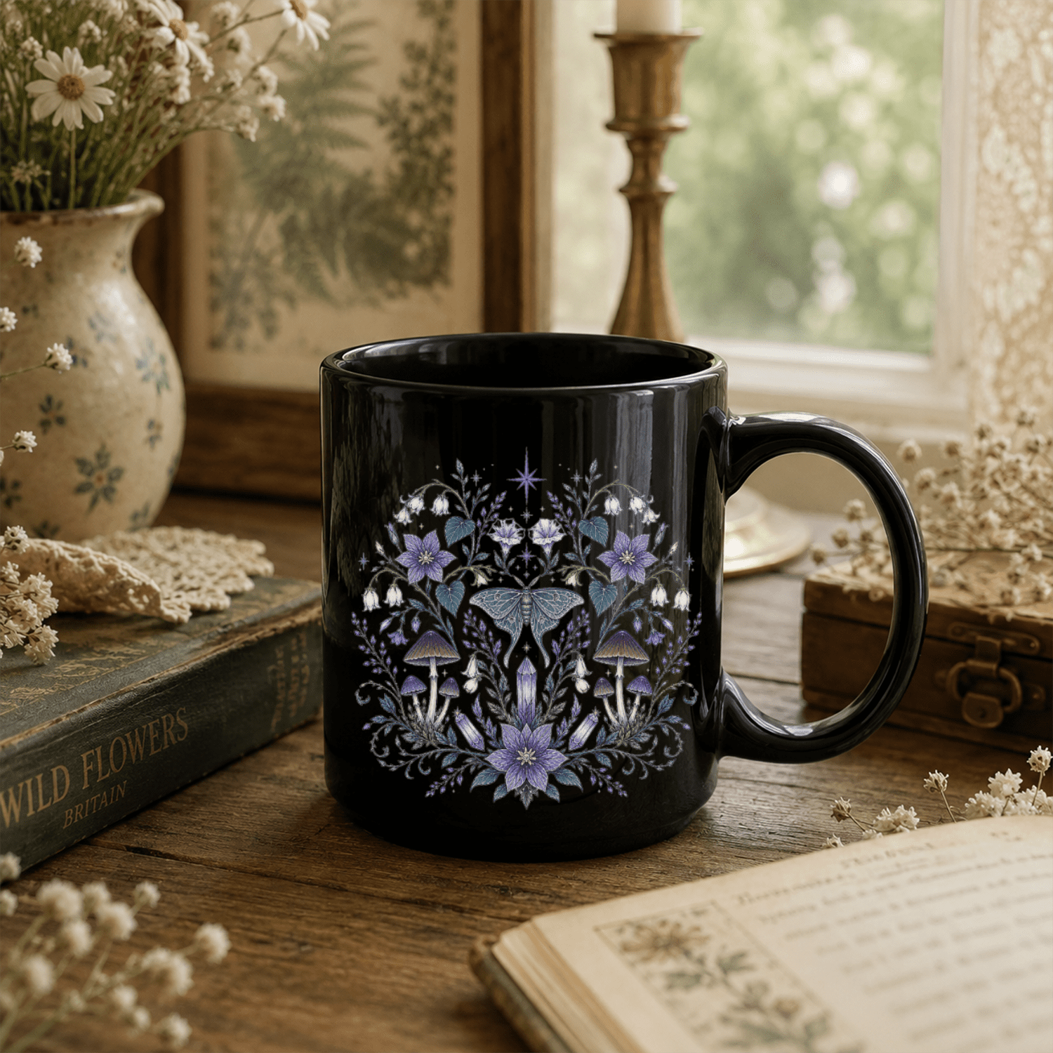 Mystical Butterfly Black Ceramic Mug