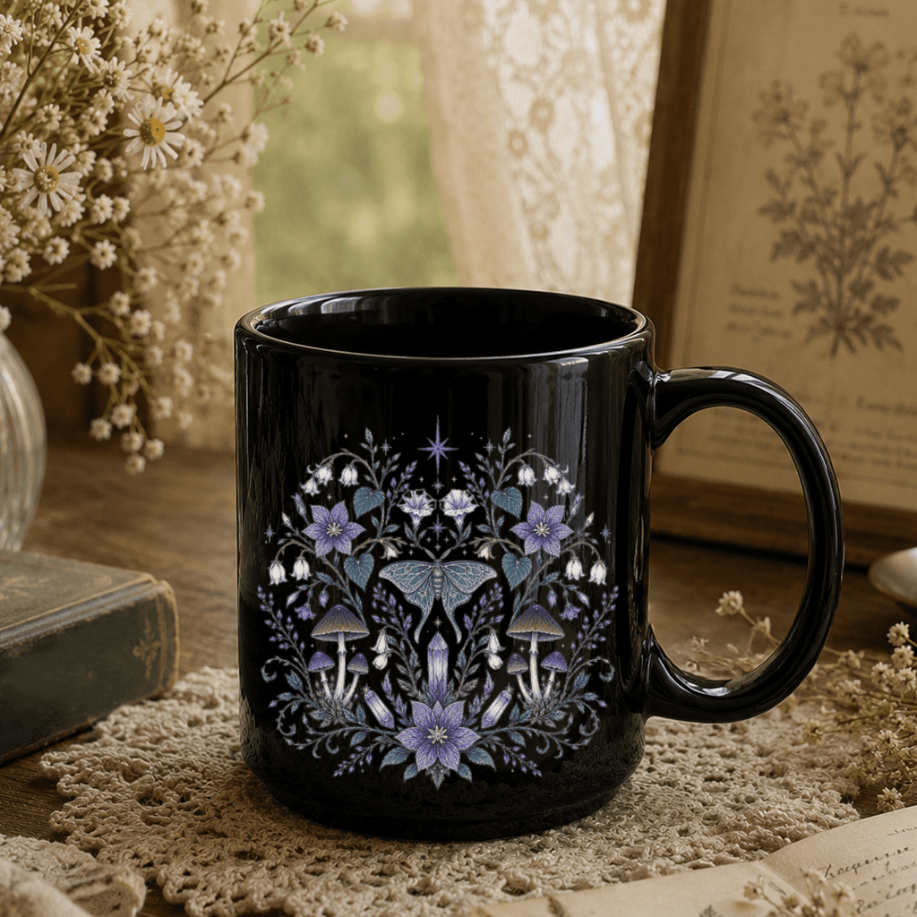 Mystical Butterfly Black Ceramic Mug