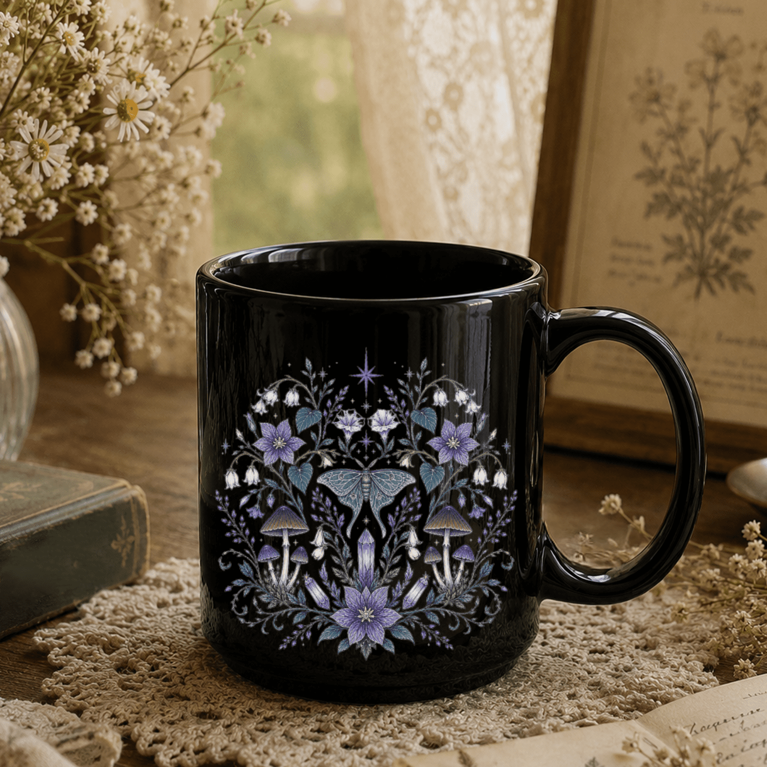 Mystical Butterfly Black Ceramic Mug