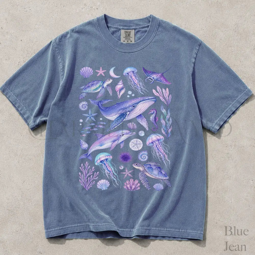 Ocean Animals Comfort Colors T-Shirt - Blue Jean / S - T-Shirt