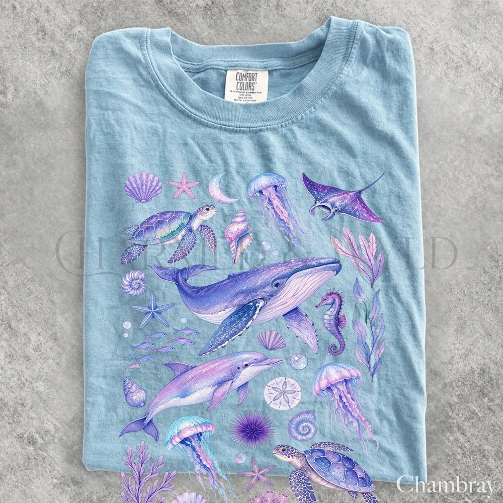 Ocean Animals Comfort Colors T-Shirt - Chambray / S - T-Shirt