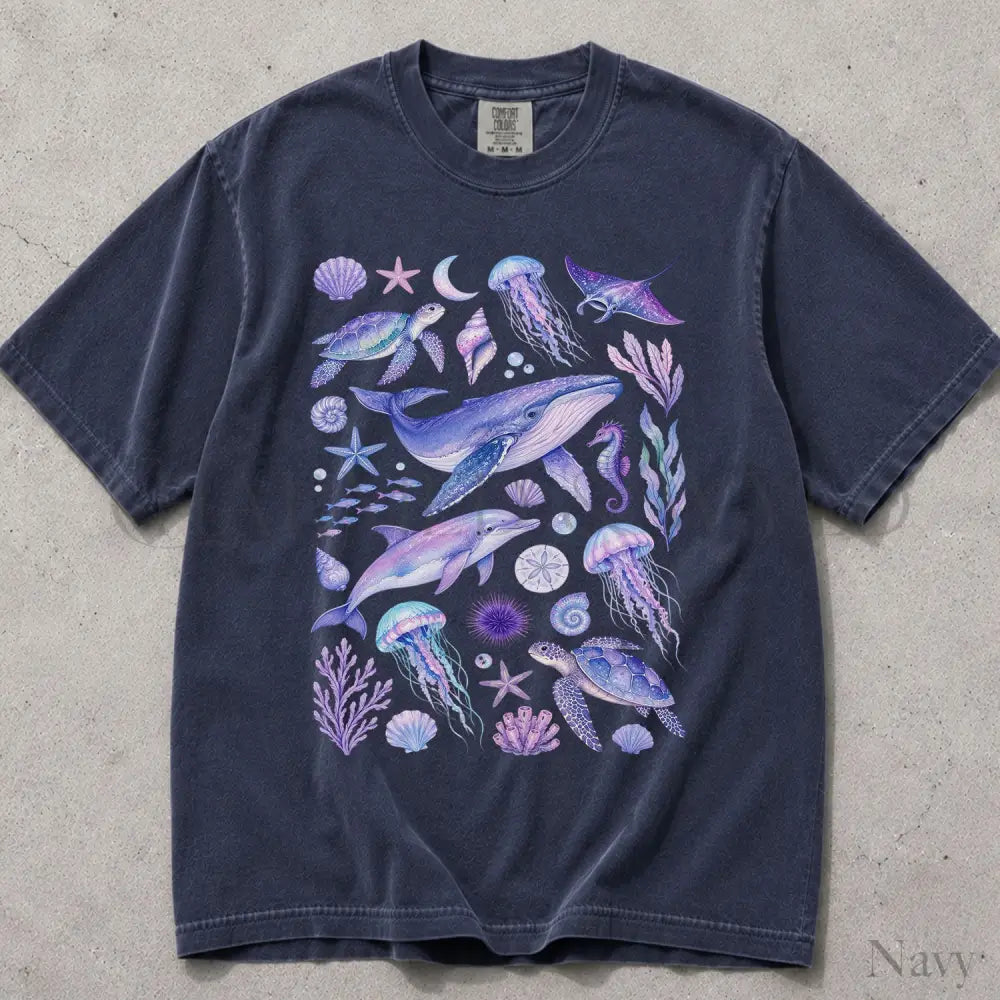 Ocean Animals Comfort Colors T-Shirt - Navy / S - T-Shirt