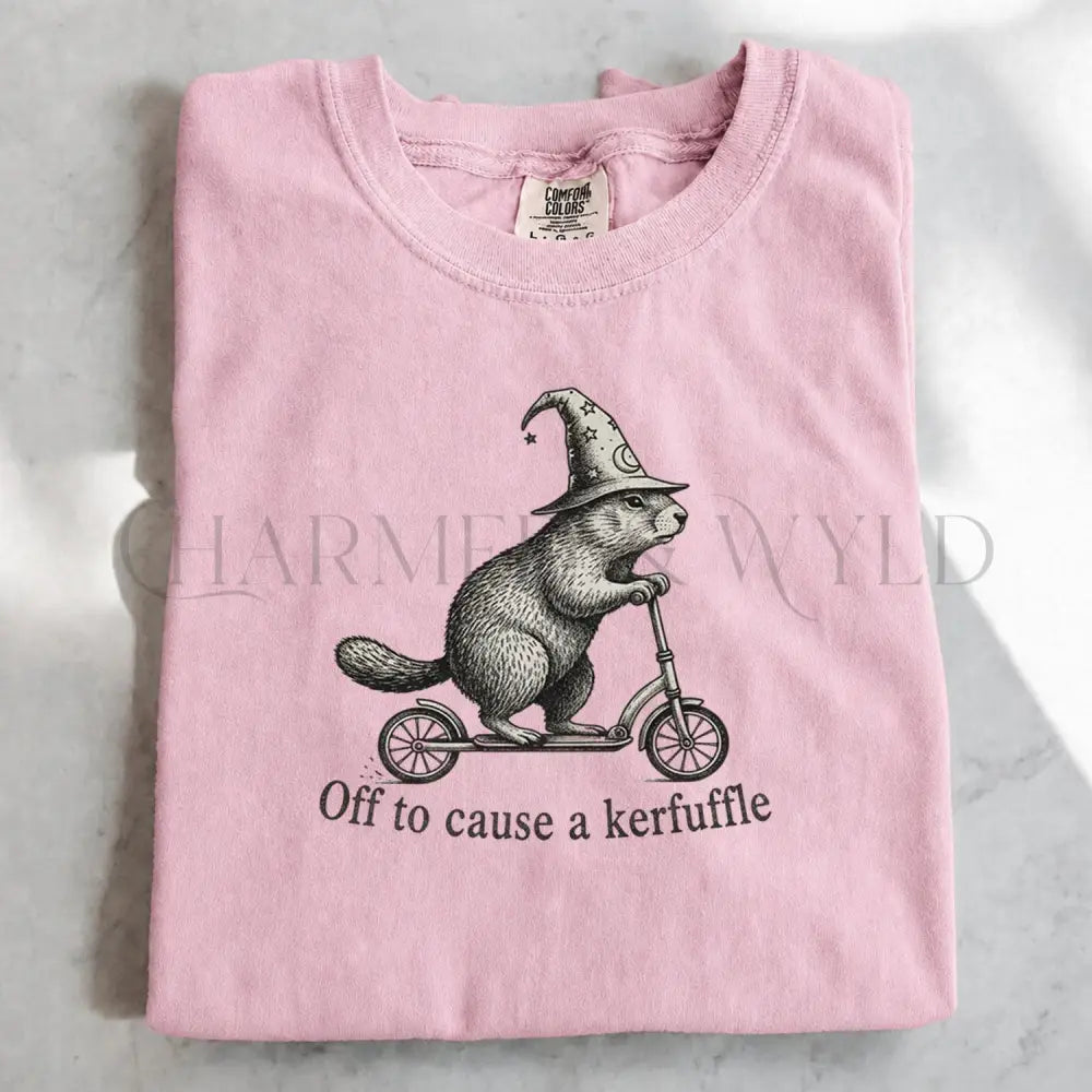 Off to Cause a Kerfuffle Wizard Otter T-Shirt - Blossom / S - T-Shirt