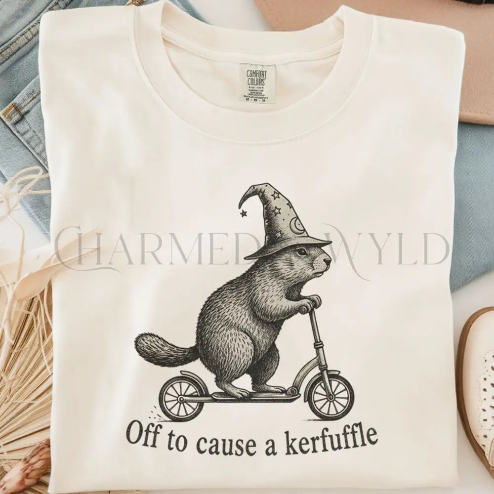 Off to Cause a Kerfuffle Wizard Otter T-Shirt - Ivory / S - T-Shirt