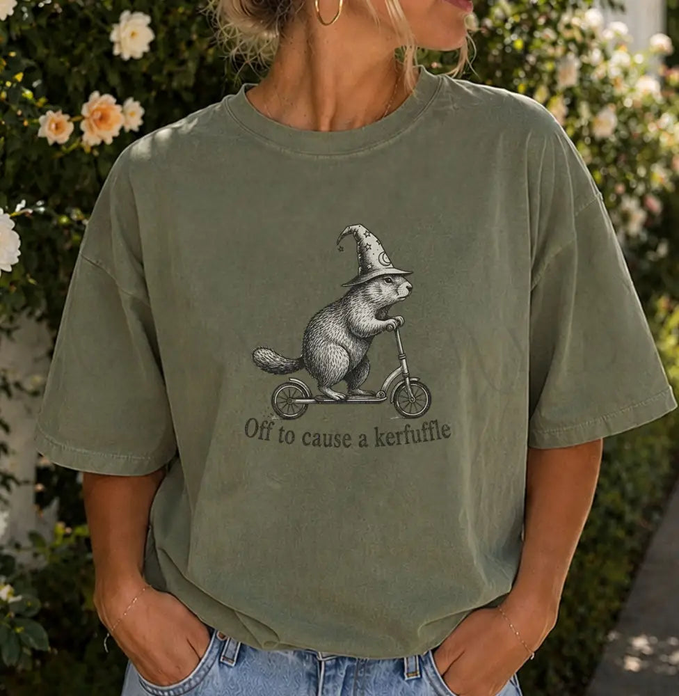 Off to Cause a Kerfuffle Wizard Otter T-Shirt - Moss / S - T-Shirt