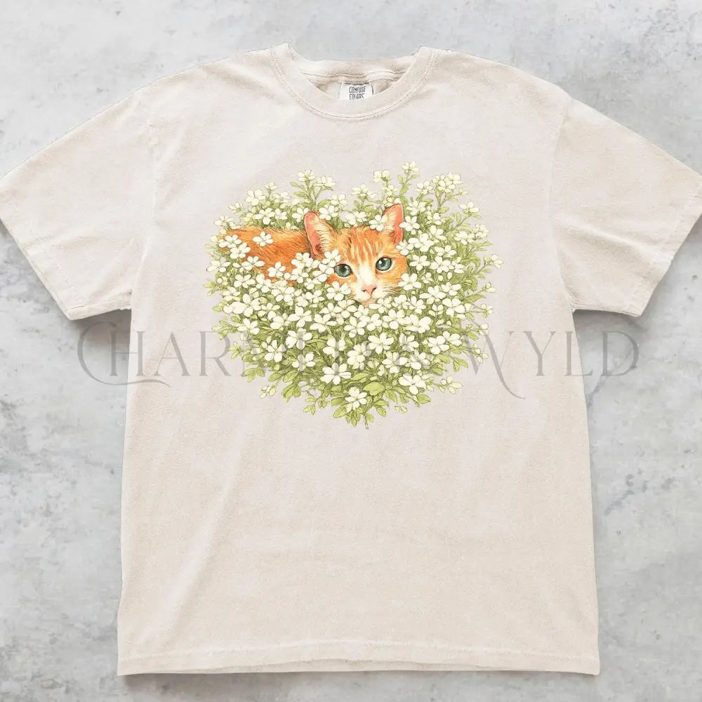 Orange Cat Wildflower T-Shirt - Charmed and Wyld