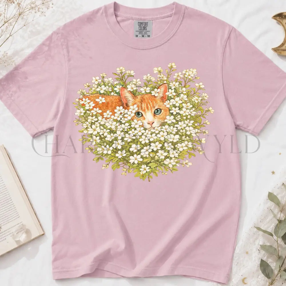 Orange Cat Wildflower T-Shirt - T-Shirt