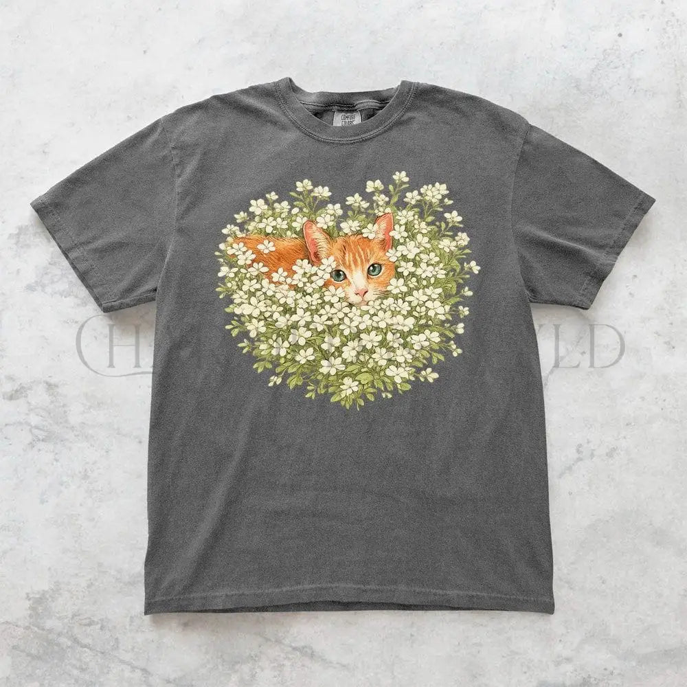 Orange Cat Wildflower T-Shirt - Charmed and Wyld