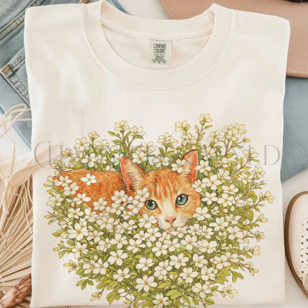 Orange Cat Wildflower T-Shirt - Charmed and Wyld