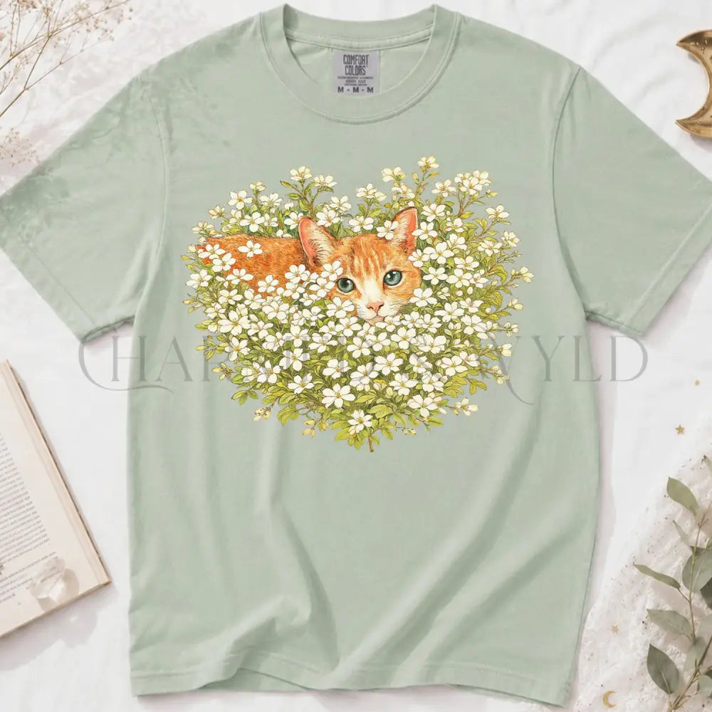Orange Cat Wildflower T-Shirt - Bay / S - T-Shirt