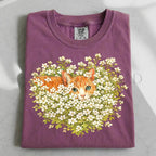 Orange Cat Wildflower T-Shirt - Berry / S - T-Shirt