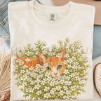 Orange Cat Wildflower T-Shirt - Ivory / S - T-Shirt