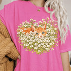 Orange Cat Wildflower T-Shirt - Neon Pink / S - T-Shirt