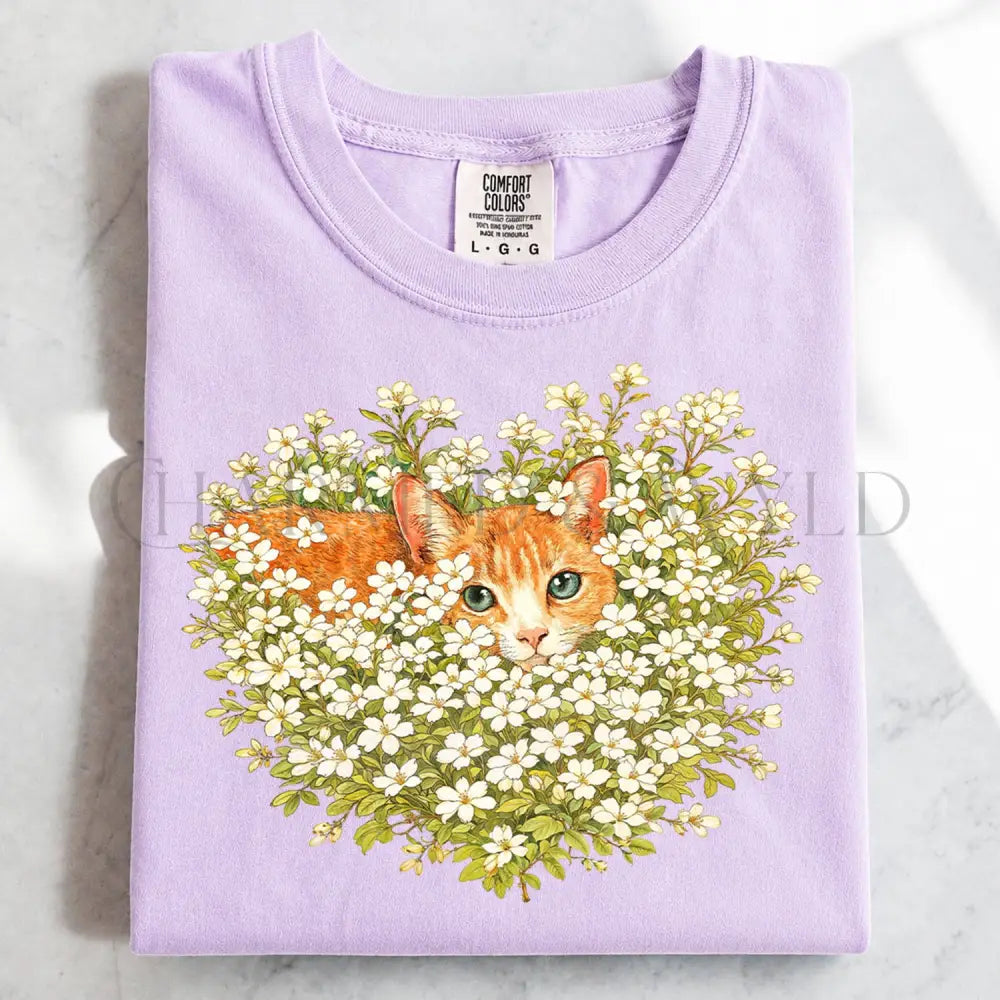 Orange Cat Wildflower T-Shirt - Orchid / S