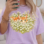 Orange Cat Wildflower T-Shirt - Orchid / S - T-Shirt
