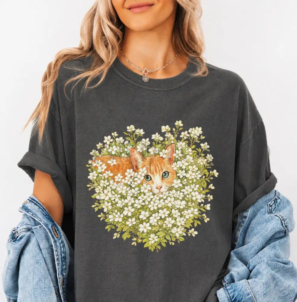 Orange Cat Wildflower T-Shirt - Charmed and Wyld