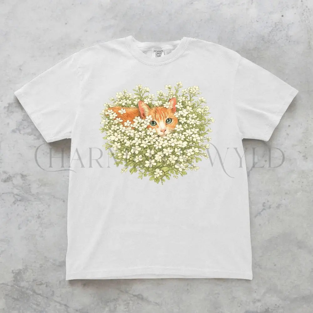 Orange Cat Wildflower T-Shirt - Charmed and Wyld