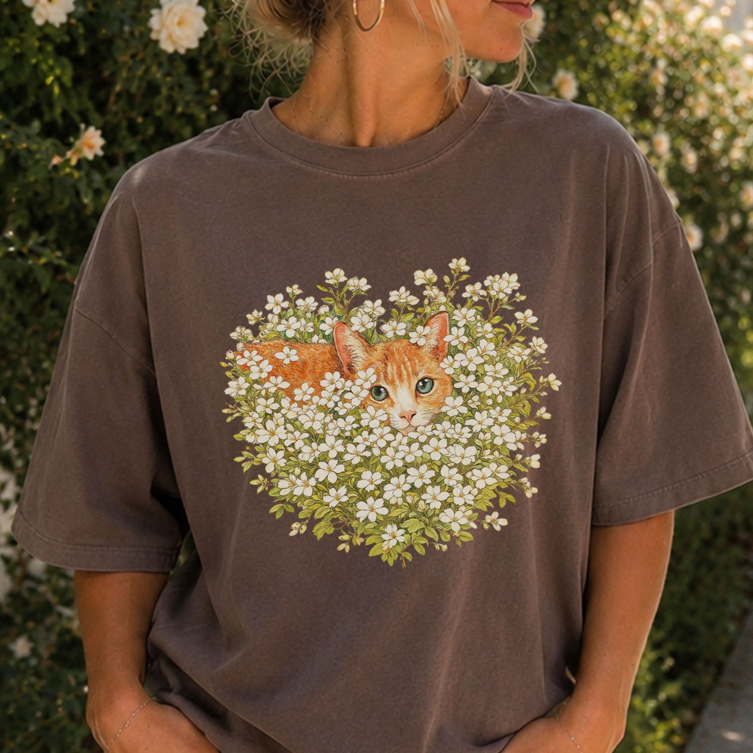 Orange Cat Wildflower T-Shirt